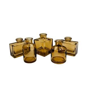 Five Brown Glass Multi-Shape Multi-Size Bud Vases
